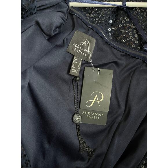 NWT Adrianna Papell Navy Sequin One Shoulder Formal Gown (Size US 8) - Picture 4 of 12